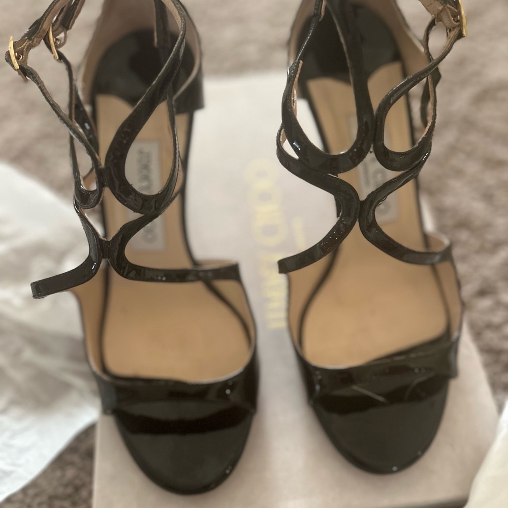 Jimmy Choo Glossy Black Strappy Heels